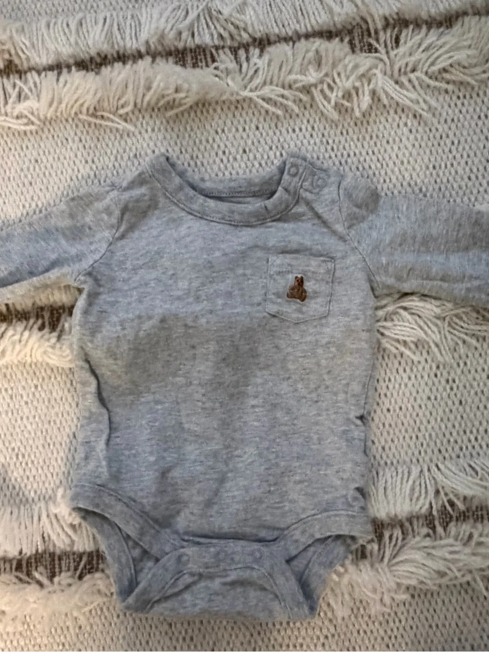 BABY GAP Olive Green & Gray Bear Knit One-Piece & Gray Onesie Sz 0-3 mos